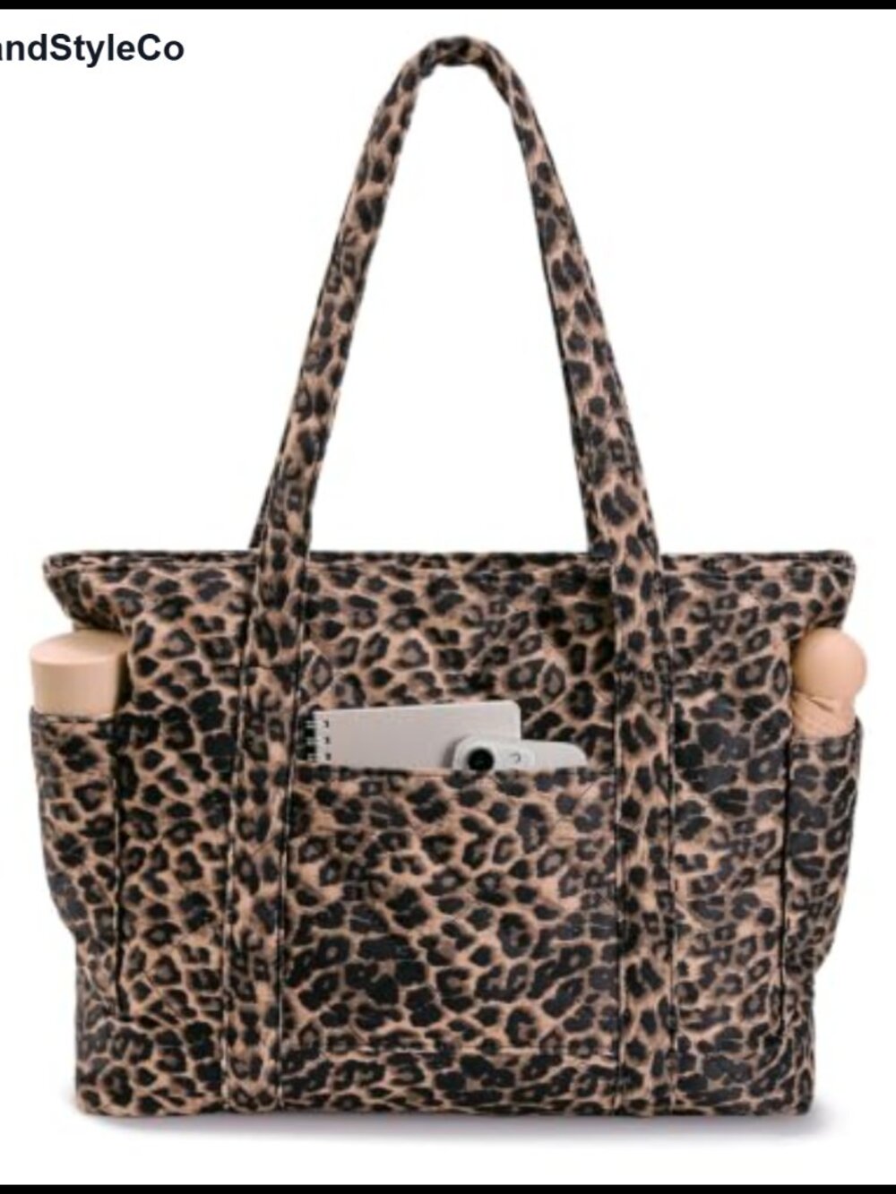 Quilted Leopard Tote Bag Nylon Large Hobo Shoulder Handbag Multi-Pocket Travel